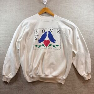 VINTAGE Hanes Love Birds Stamp Graphic Sweatshirt Made in USA XL RARE